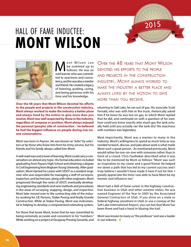 Mont Wilson 2015 Hall of Fame Inductee