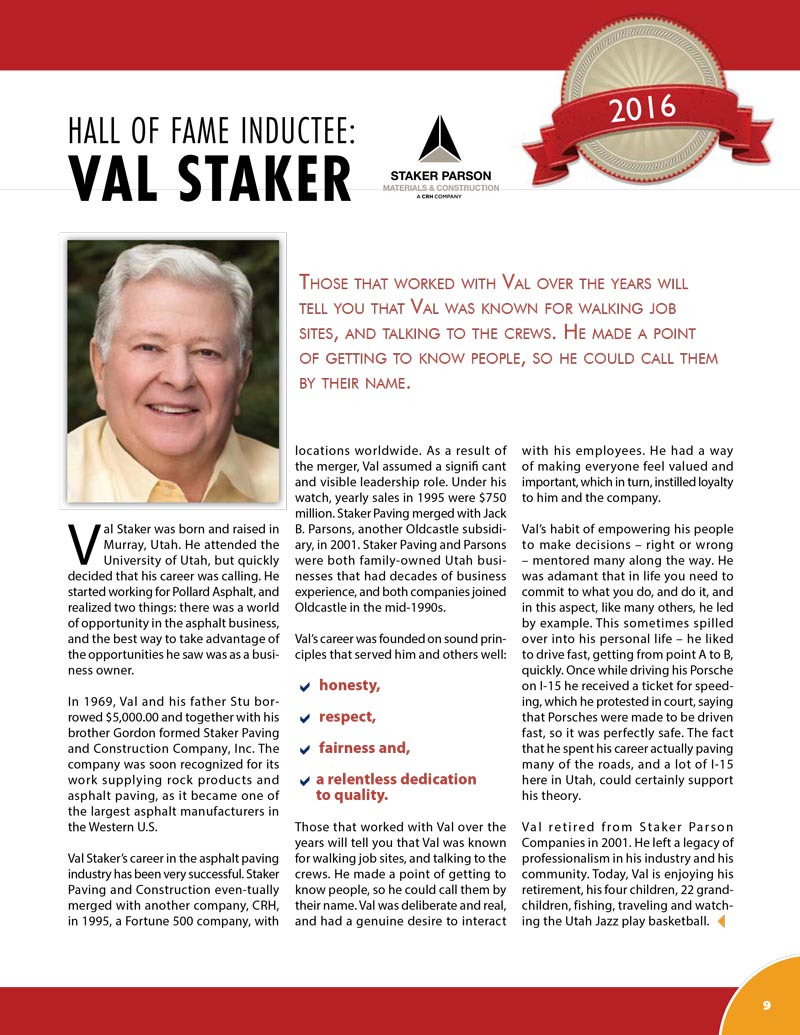 Val-Staker 2016 Hall of Fame Inductee
