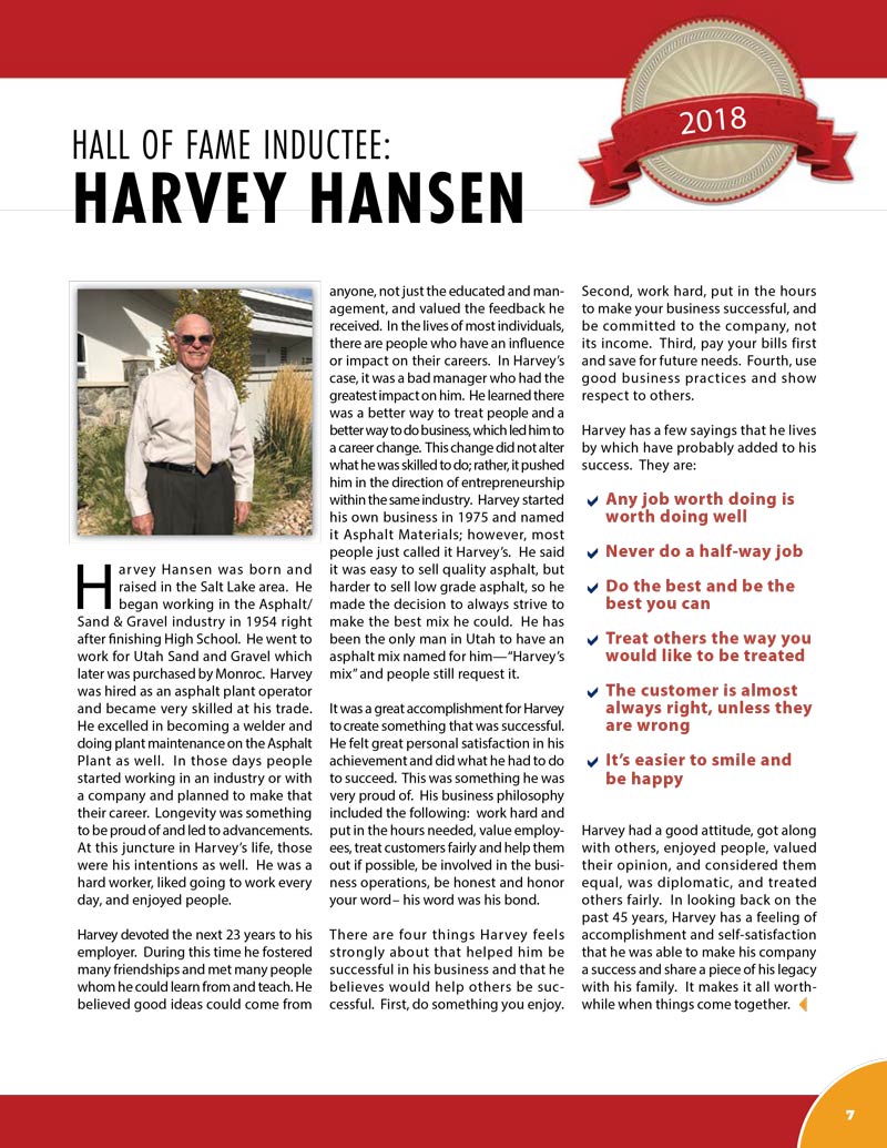 Harvey Hansen 2018 Hall of Fame Inductee